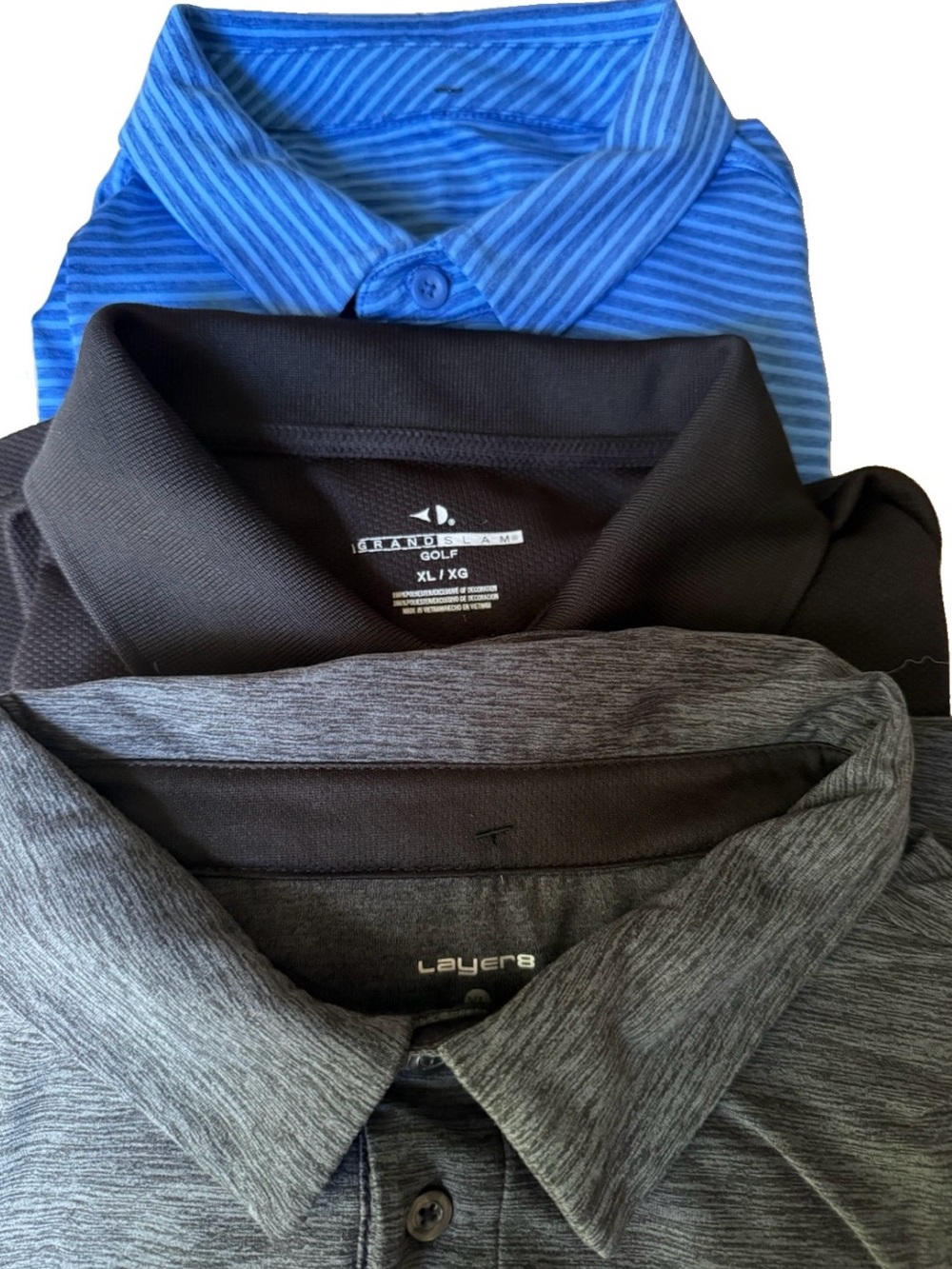 Moisture Wicking Hybrid Men’s Polo Lot - Blue Black Gray XL Excellent Condition